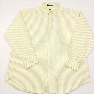 Nautica Yellow Blue Pinstriped Cool Cotton L/S Button Down Shirt Mens 16.5 34/35